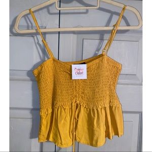 Heart & Hips smocked tie waist cropped cami in mustard yellow NWT size M